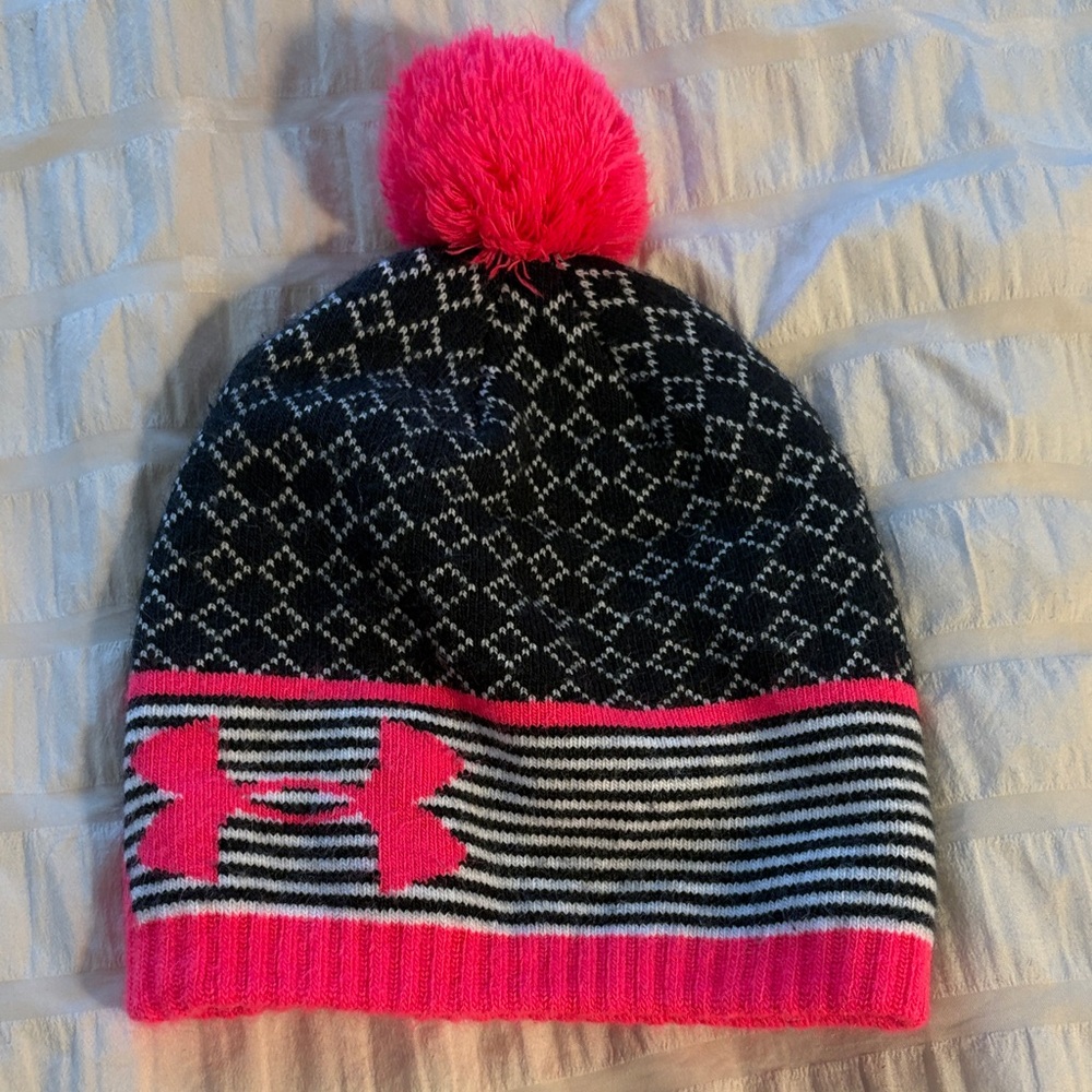 Under Armour Kids' Black and Pink Knit Beanie